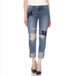 NWT-Joe's Jeans-31-THE SMITH- mid rise- Straight ankle- Embroidered Denim - Blue